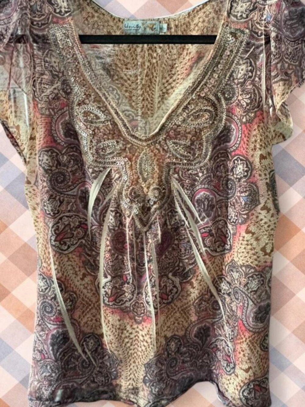 Vintage Y2K Unity World Wear Boho Paisley Top